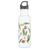 Monogram Modern Kleurrijk Tulpenpatroon Waterfles (Voorkant)