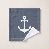 Monogram Modern Kustanker Denim Blauwe Witte Bad Handdoek (Wasdoekje)