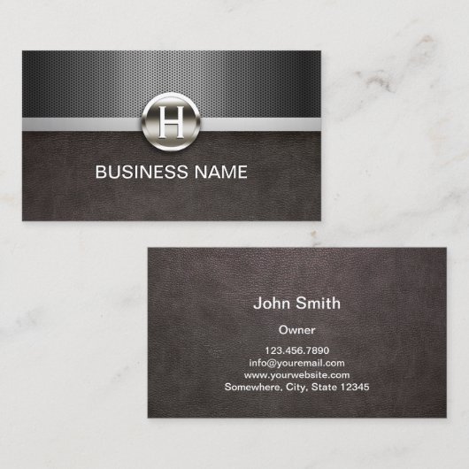 Monogram modern leder en metaalprofessioneel visitekaartje (Voorkant / Achterkant)