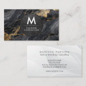 Monogram Modern Leiste | Zwart Marmer Visitekaartje (Voorkant / Achterkant)