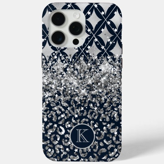 Monogram Modern Leopard Print Glitter gepersonalis Case-Mate iPhone Case (Achterkant)