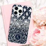 Monogram Modern Leopard Print Glitter gepersonalis iPhone 15 Pro Max Hoesje<br><div class="desc">Monogram Modern Leopard Print Glitter Gepersonaliseerde iPhone 15 Pro Max Hoesjes telefoonhoes is voorzien van een zilveren en blauw luipaardprint faux glitter en diamantgeometrisch patroon gepersonaliseerd met uw aangepaste monogram. Perfect cadeau voor haar voor Kerstmis,  verjaardag,  Moederdag en meer,  of vriendin,  zus,  moeder,  vrienden. Creëer door Evco Studio www.zazzle.com/store/evcostudio</div>