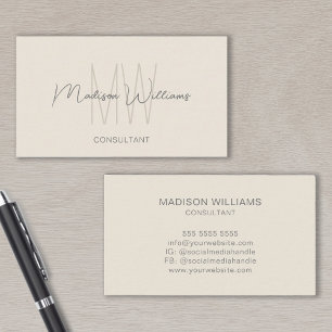 Monogram Modern Logo Naam Crème Tan Consultant Visitekaartje
