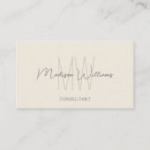 Monogram Modern Logo Naam Crème Tan Consultant Visitekaartje (Voorkant)