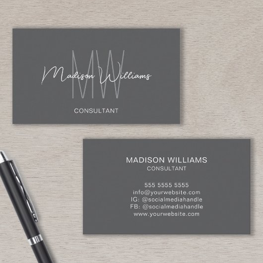 Monogram Modern Logo Naam Grijs Consultant Visitekaartje