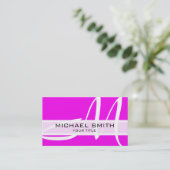 Monogram Modern Magenta Achtergrond Visitekaartje (Staand voorkant)