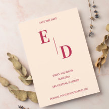 Monogram Modern Magenta Trouwkaart Save The Date