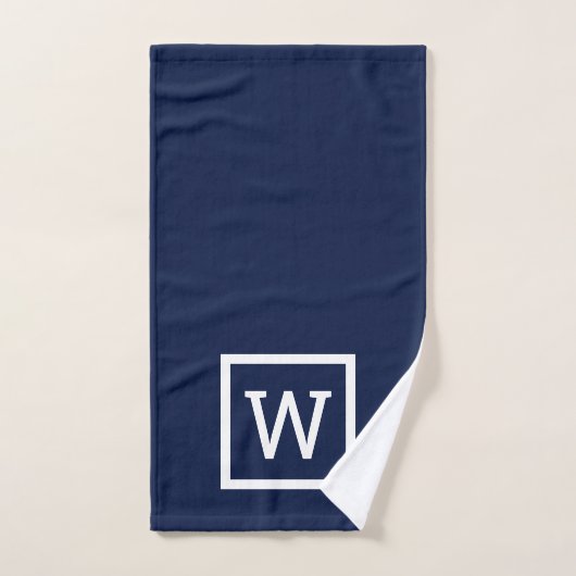 Monogram modern marinevierkant blauw vierkant bad handdoek (Handdoek)