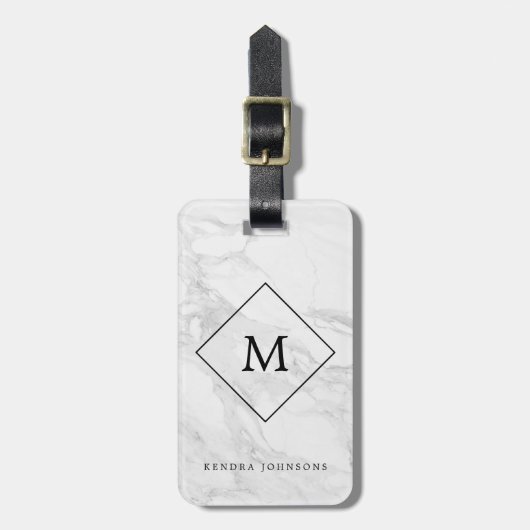 Monogram modern marmer bagagelabel (Voorkant verticaal)