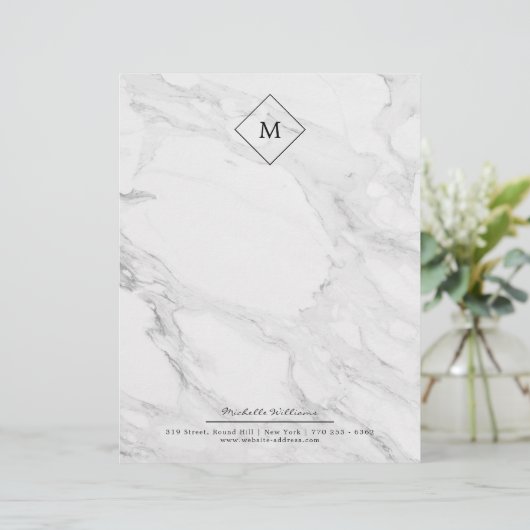 Monogram modern marmer custom briefhoofd (Staand voorkant)