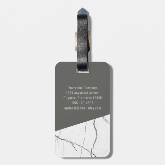 Monogram Modern Marmer Hoekige Initialen Aangepast Bagagelabel (Achterkant verticaal)