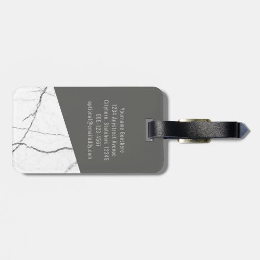 Monogram Modern Marmer Hoekige Initialen Aangepast Bagagelabel (Achterkant horizontaal)
