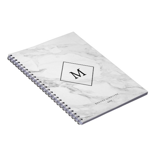 Monogram modern marmer notitieboek (Rechterzijde)