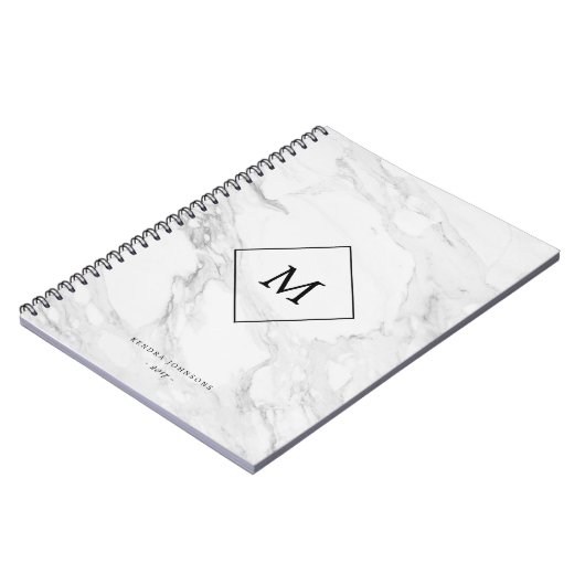 Monogram modern marmer notitieboek (Linkerzijde)