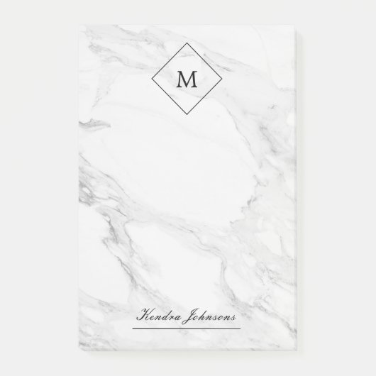Monogram modern marmer post-it® notes (Voorkant)