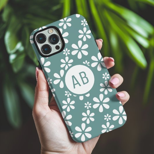 Monogram Modern Meisje Bloemen Patroon Gepersonali Case-Mate iPhone Case
