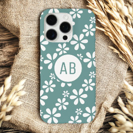 Monogram Modern Meisje Bloemen Patroon Gepersonali iPhone 16 Pro Hoesje