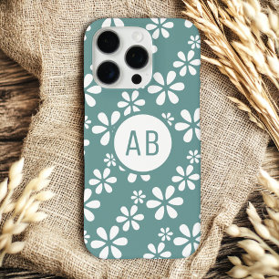 Monogram Modern Meisje Bloemen Patroon Gepersonali iPhone 16 Pro Hoesje