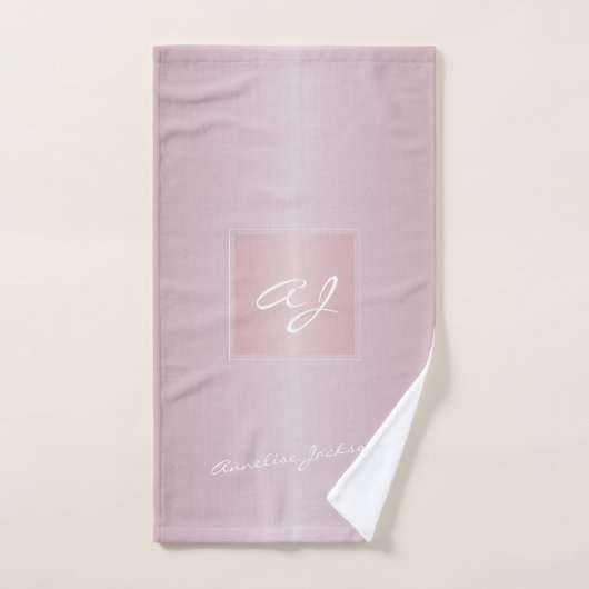 Monogram modern meisjesroze rosé goud metallic bad handdoek (Handdoek)