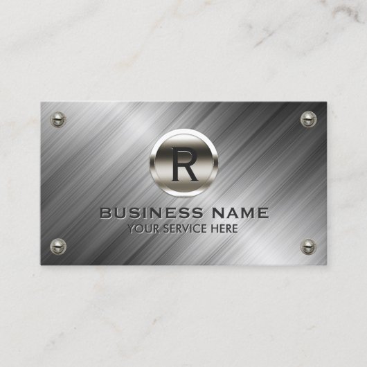 Monogram modern metaal bouwstaal visitekaartje (Voorkant)