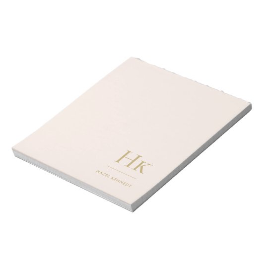 Monogram Modern Minimaal Blush Roze Goud Eenvoudig Notitieblok (Linkerzijde)