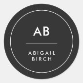 Monogram Modern Minimaal Eenvoudig Zwart en Wit Ronde Sticker (Voorkant)