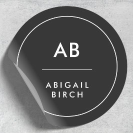 Monogram Modern Minimaal Eenvoudig Zwart en Wit Ronde Sticker