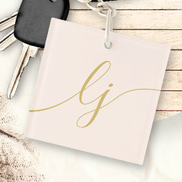 Monogram Modern Minimaal Elegant Blush Gold Script Sleutelhanger