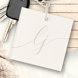 Monogram Modern Minimaal Elegant Ivoor Roze Script Sleutelhanger