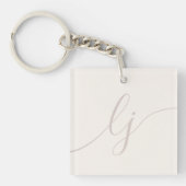 Monogram Modern Minimaal Elegant Ivoor Roze Script Sleutelhanger (Voorkant)