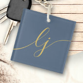 Monogram Modern Minimaal Elegant Navy Gold Script Sleutelhanger