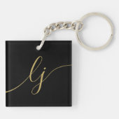 Monogram Modern Minimaal Elegant Zwart Goud Script Sleutelhanger (Achterkant)