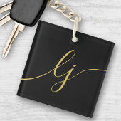 Monogram Modern Minimaal Elegant Zwart Goud Script Sleutelhanger
