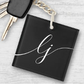 Monogram Modern Minimaal Elegant Zwart Wit Script Sleutelhanger