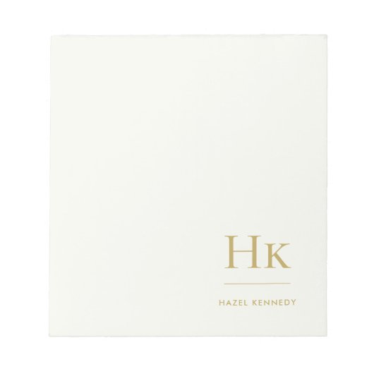 Monogram Modern Minimaal Ivoor Goud Monogram Notitieblok (Voorkant)