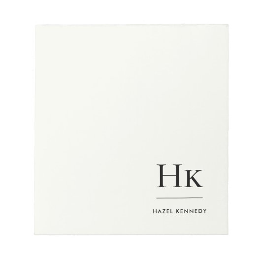Monogram Modern Minimaal Ivoorwit Monogram Notitieblok (Voorkant)