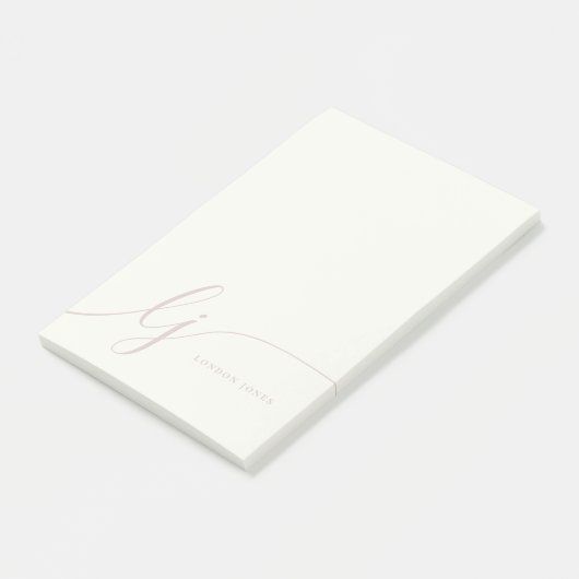 Monogram Modern Minimaal Vrouwelijk Roos Roze Ivoo Post-it® Notes (Schuin)