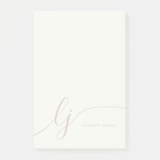 Monogram Modern Minimaal Vrouwelijk Roos Roze Ivoo Post-it® Notes (Voorkant)