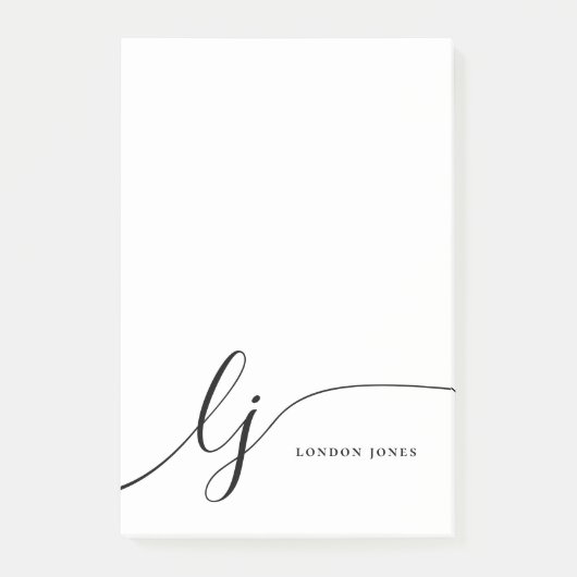 Monogram Modern Minimaal Vrouwelijk Zwart-Wit Post-it® Notes (Voorkant)