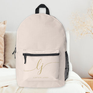 Monogram Modern Minimal Blush Pink Gold Initialen Bedrukte Rugzak