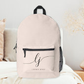 Monogram Modern Minimal Blush Pink Script-Initiale Bedrukte Rugzak