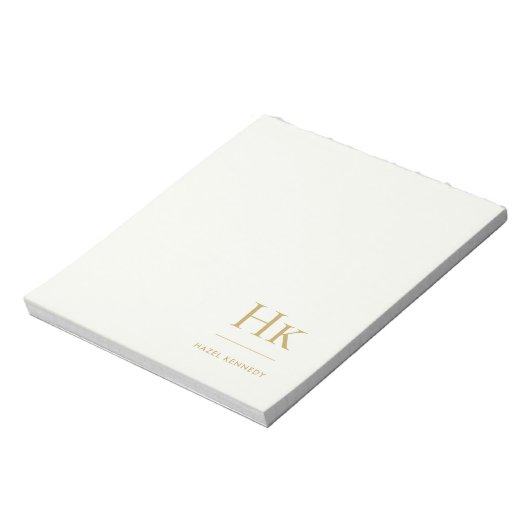 Monogram Modern Minimal Ivory Gold Monogrammed Notitieblok (Linkerzijde)