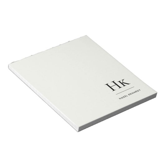 Monogram Modern Minimal Ivory White Monogrammed Notitieblok (Schuin)