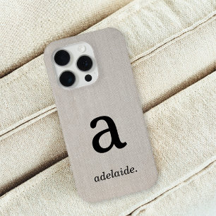 Monogram   Modern Minimal Linen Look Initiaal Naam iPhone 15 Pro Case