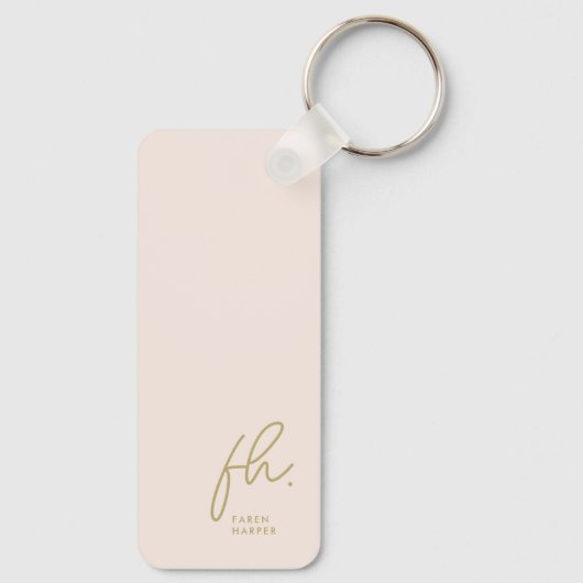 Monogram Modern Minimal Script Initialen Blush Gol Sleutelhanger (Achterkant)