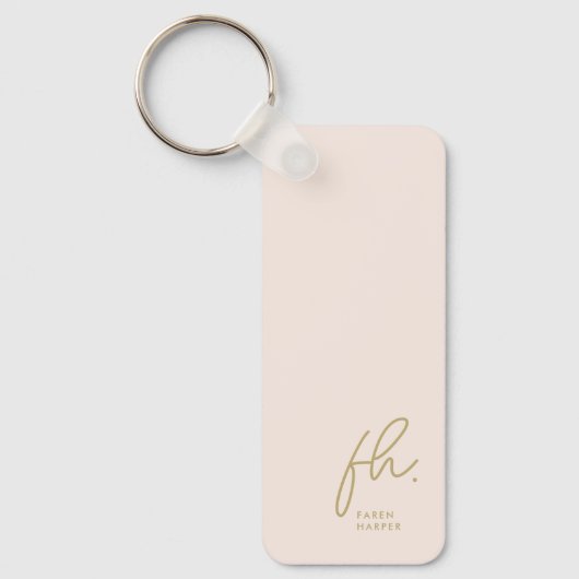 Monogram Modern Minimal Script Initialen Blush Gol Sleutelhanger (Voorkant)