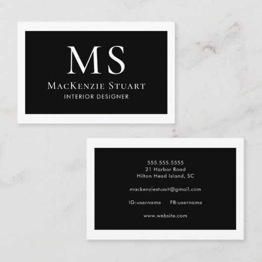 Monogram Modern Minimal Simple Bold Visitekaartje (Voorkant / Achterkant)