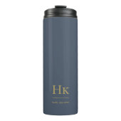 Monogram Modern Minimal Simple Classic Navy Gold Thermosbeker (Voorkant)