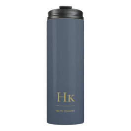 Monogram Modern Minimal Simple Classic Navy Gold Thermosbeker