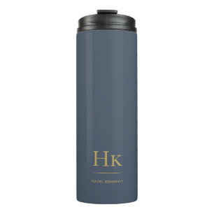 Monogram Modern Minimal Simple Classic Navy Gold Thermosbeker